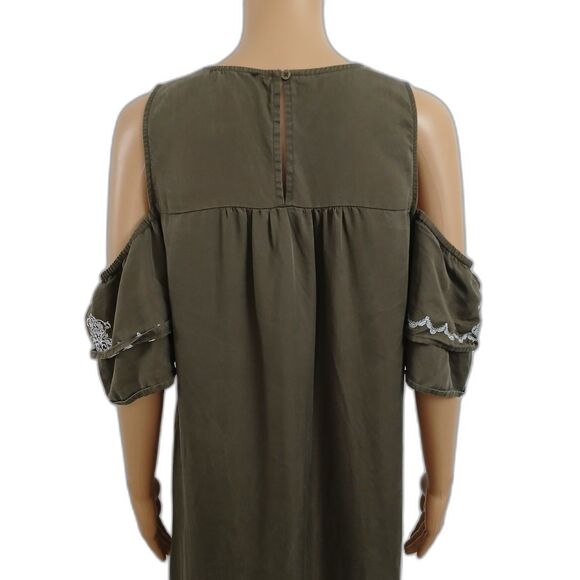 Signature Studio Women's Medium Cold Shoulder Dress Beachy Boho Peasant Green - Picture 5 of 11